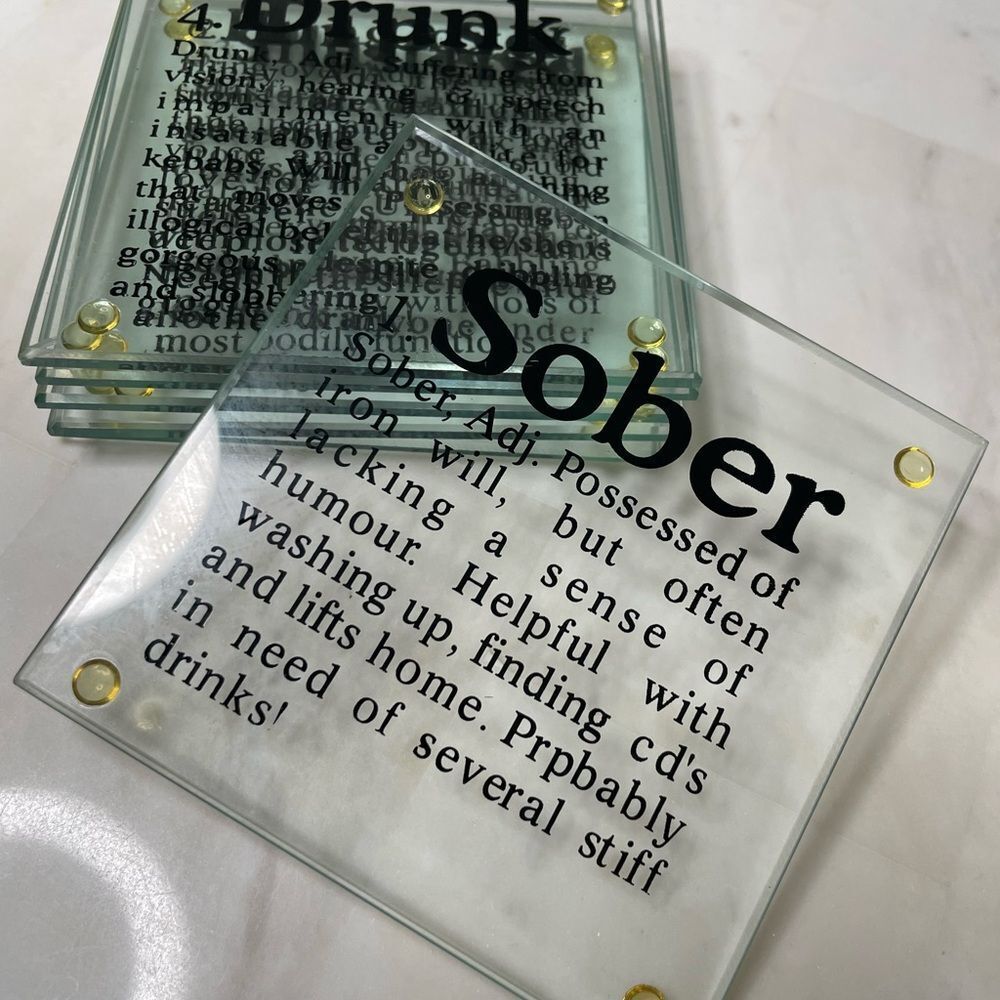 Funny Drinking Glass Coaster Set with Fun Definitions